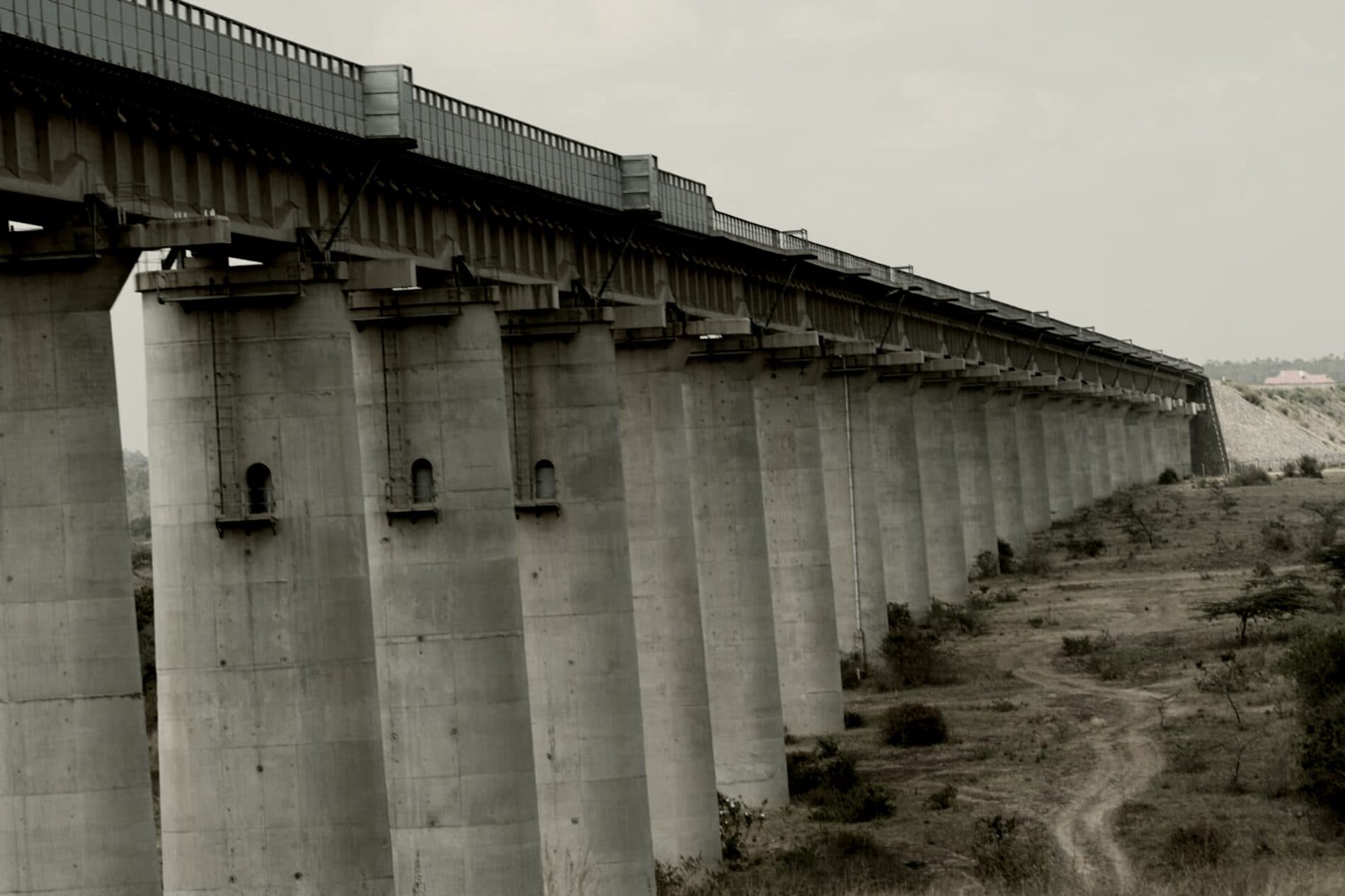 Betonarme ayaklar üzerinde uzanan bir viyadük